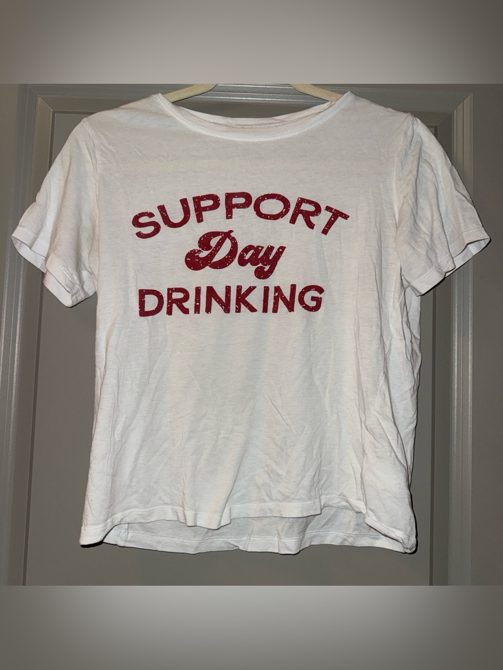White Graphic Tee "Support Day Drinking" - Red Print